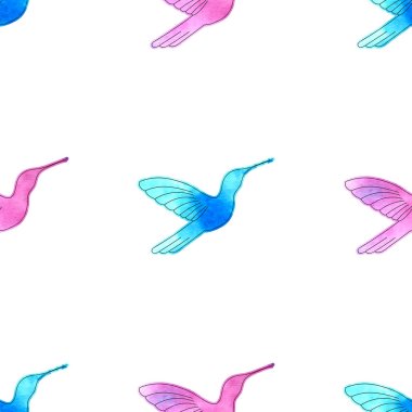 Elle çizilmiş suluboya ve kroki tarzı sinek kuşu. Seamless modeli. Vektör çizim Eps10.