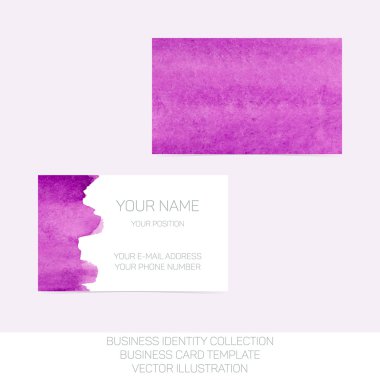 İş kimlik toplama: Mor suluboya. Kartvizit şablonu için ön ve arka taraf. Vektör çizim Eps10.