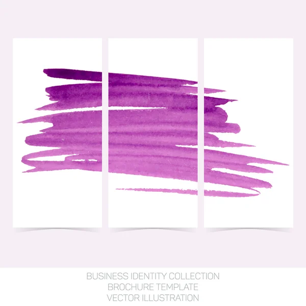 Conjunto de tres carteles de pancartas, encabezados abstractos con mancha de acuarela púrpura. Ilustración vectorial EPS10 . — Vector de stock
