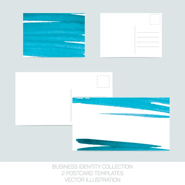 Coleção de identidade comercial. Turquesa Tiffany teal aquarela. Modelos de cartão postal em dois tamanhos com verso . — Vetor de Stock