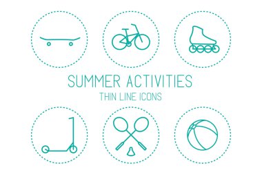 Bisiklet, kaykay, paten, scooter, badminton, top - spor ve eğlence, siluetleri üzerinde izole beyaz arka plan