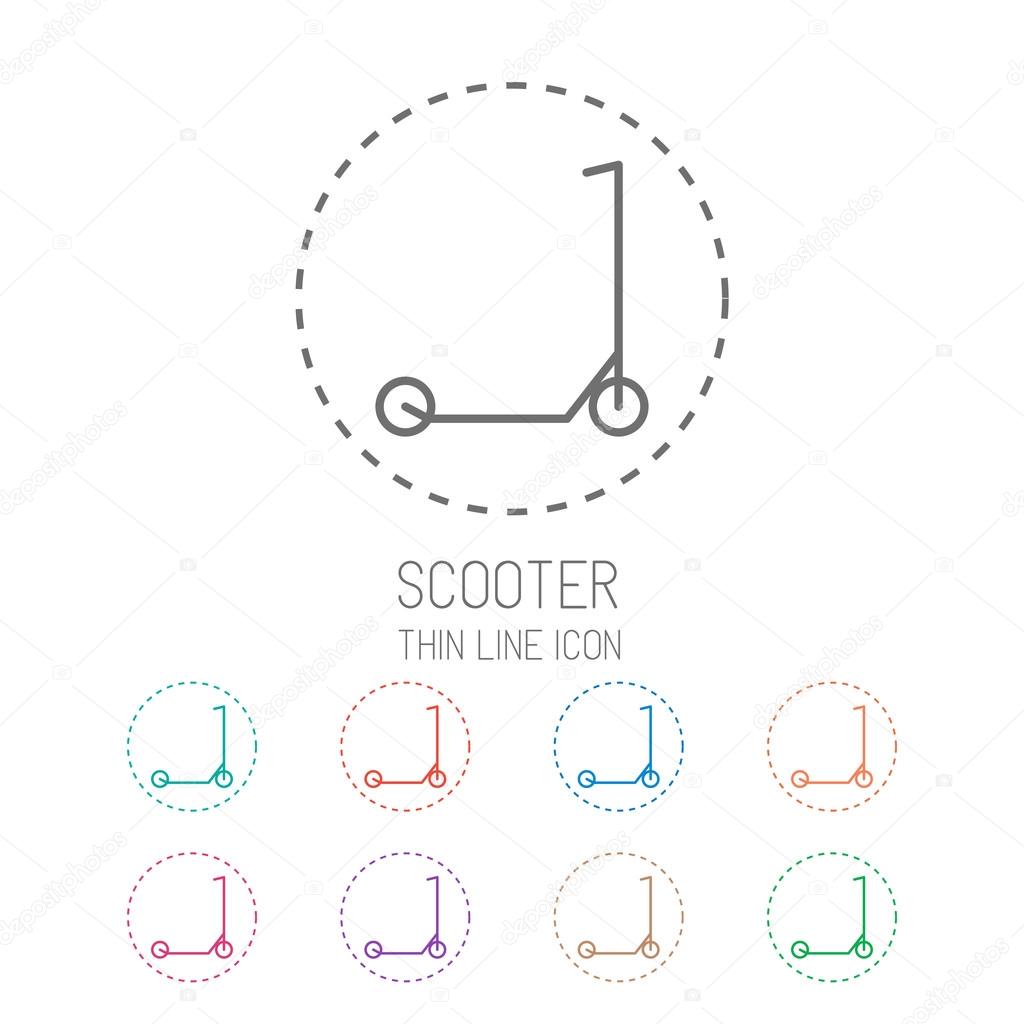 Scooter for children. Clean thin line style sport icon set