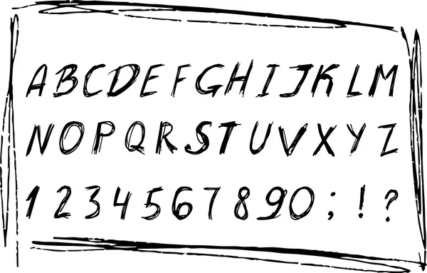 Ручной рисунок алфавита с цифрами. Черный гранж чернильный шрифт. Векторная иллюстрация EPS10 . — стоковый вектор