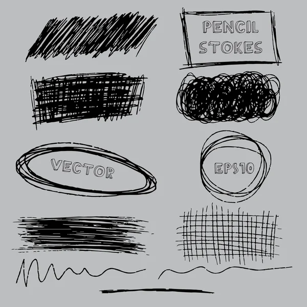 Conjunto vectorial de pinceladas tipo lápiz grunge. Ilustración vectorial EPS10 . — Archivo Imágenes Vectoriales
