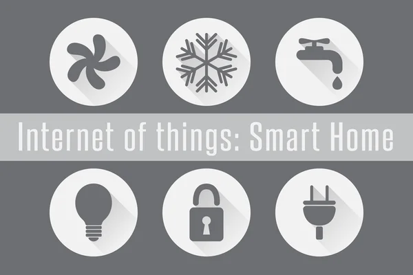 Internet of Things, IoT - Smart Home. Set dari 6 ikon datar. Ilustrasi Vektor . - Stok Vektor