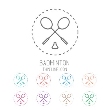 Badminton oyun simgeleri - raketleri raketle ile. Temiz ince çizgi stil spor Icon set. Vektör çizim Eps10.