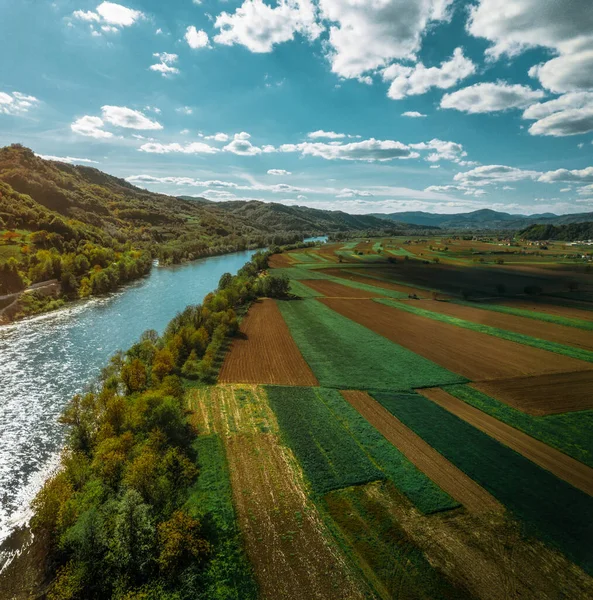 Sırbistan 'da Drina Nehri' nin yanında tarım halısı