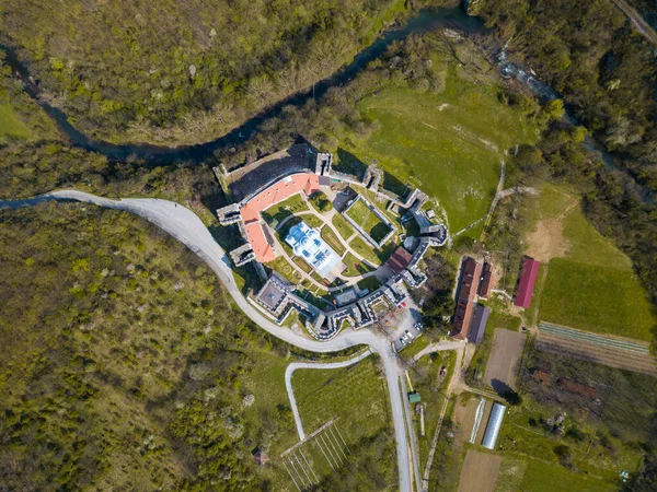 Manasija Monastery Aerial View Directly — Stock Photo, Image