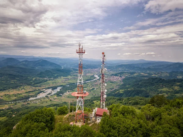 Drone Uitzicht Drina Bij Ljubovija Grens Servië Bosnië Herzegovina — Stockfoto