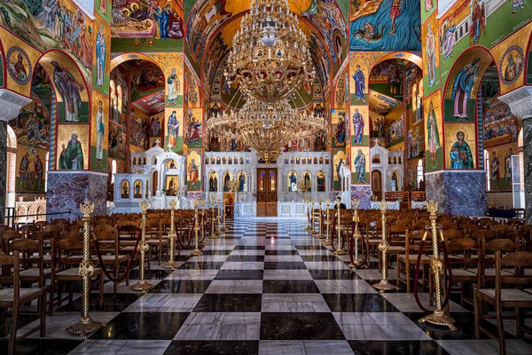 Carreaux Sol Noir Blanc Intérieur Intérieur Incroyablement Détaillé Monastère Agios — Photo