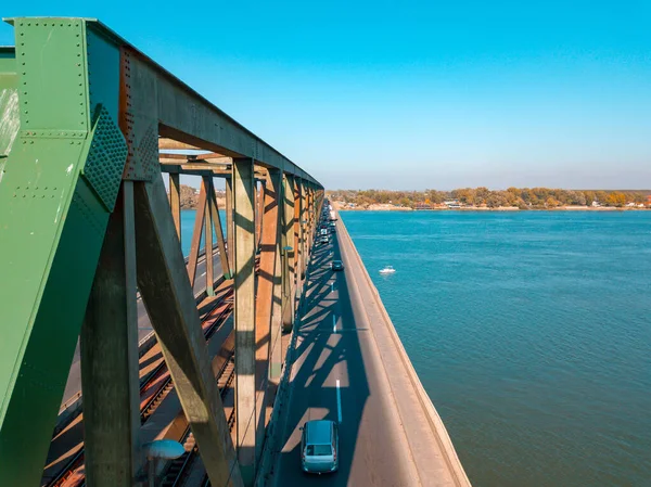 Vista Aérea Ponte Pancevacki Rio Danúbio Belgrado Sérvia — Fotografia de Stock