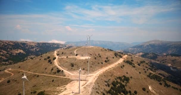 Beaucoup Éoliennes Dans Une Région Montagneuse Île Céphalonie Grèce Avec — Video