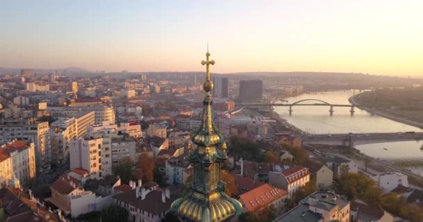 Vecchia Cattedrale Belgrado Fiume Sava Dal Punto Vista Dei Droni — Video Stock
