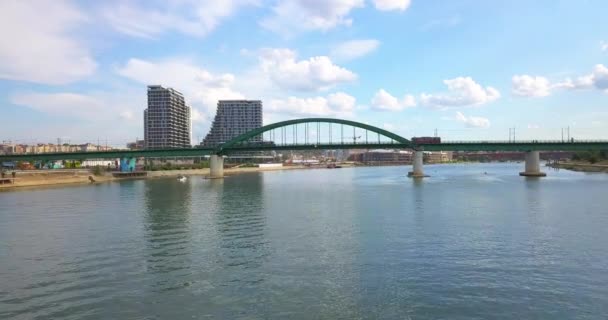 Drone Shot Old Railway Bridge Sava River Belgrade — Stock Video
