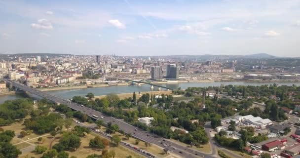 Panoramiczny Widok Rzekę Savę Wieże Belgrad Waterfront — Wideo stockowe