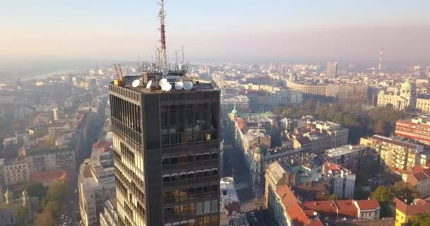 Letecký Záběr Beogradjanky Moderní Výšková Budova Centru Bělehradu — Stock video