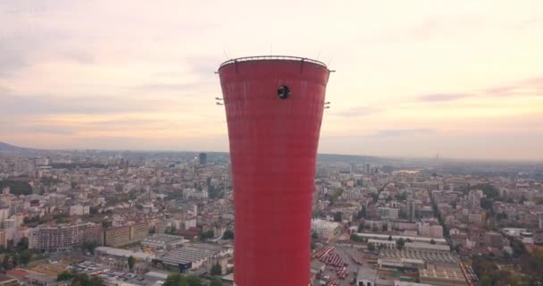 Vista Del Dron Chimenea Una Planta Calefacción Belgrado — Vídeos de Stock