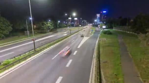 Hiper Lapso Nocturno Una Autopista Belgrado — Vídeos de Stock