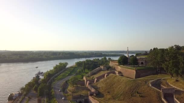 Widok Lotu Ptaka Rzekę Kalemegdan Savę Dunaj — Wideo stockowe