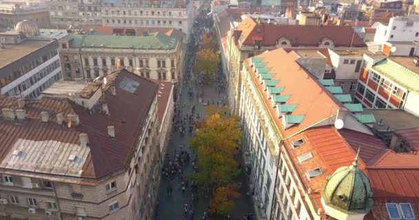 Zicht Van Vogel Straat Knez Mihailova Belgrado — Stockvideo