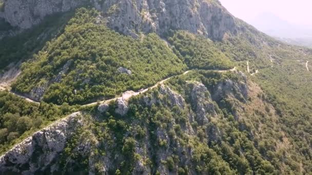 Aerial View Narrow Road Mountains — Stock Video