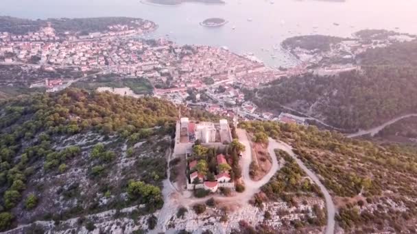 Drone Vista Cidade Velha Hvar Fotress Fortica Topo — Vídeo de Stock