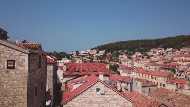 Στέγες Της Παλιάς Πόλης Hvar Και Κεντρική Πλατεία — Αρχείο Βίντεο