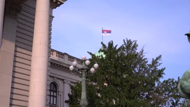 Szerb Zászló Lengett Szélben Parlament Tetején — Stock videók