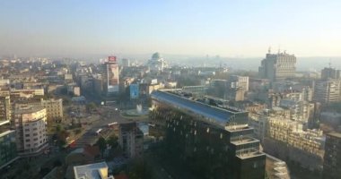 Belgrad 'daki Slavija Meydanı ve Sırp ulusal bankasının hava manzarası