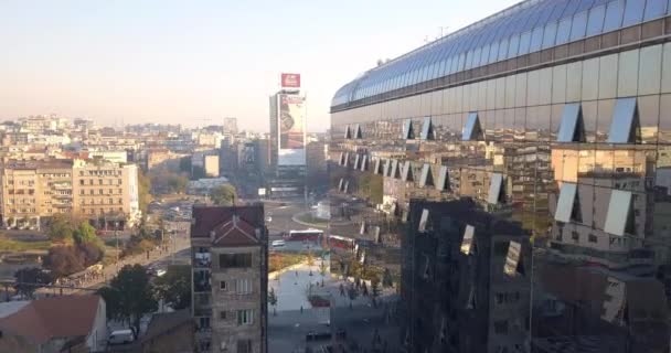 Drone View Slavija Square Funtain Serbian National Bank Belgrade — стокове відео