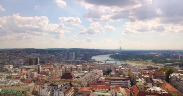 Panoramisch Uitzicht Het Stadscentrum Van Belgrado Rivier Sava — Stockvideo