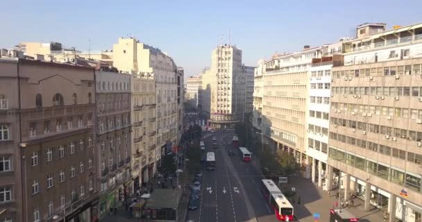 Flygfoto Över Terazije Och Palata Albanija Belgrad — Stockvideo