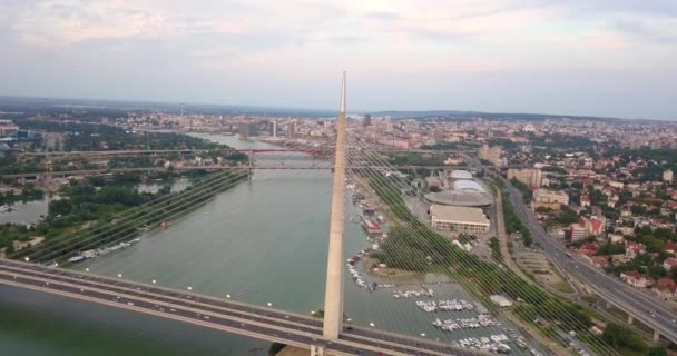 Drone Vista Sul Ponte Ada Sul Fiume Sava Belgrado — Video Stock