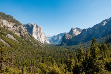 Sıcak bir yaz gününde El Capitan ile Yosemite Ulusal Parkı 'nda panoramik manzara