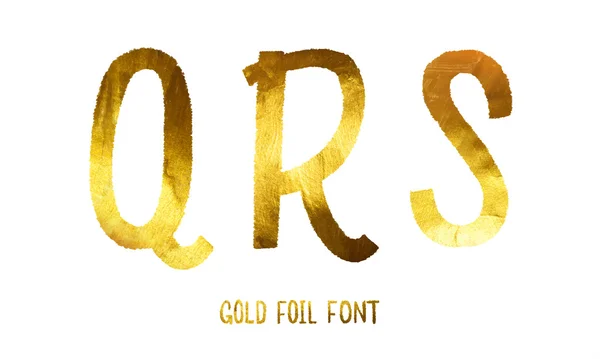 Goldene Buchstaben q, r, s auf weißem Hintergrund, glitzernde Buchstaben. — Stockvektor