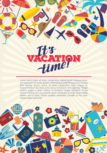 Happy vacation flat calligraphy background. Flat design style modern vector illustration icons set — Stock Vector