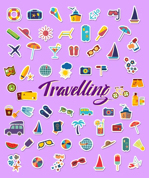 Felices vacaciones fondo plano. Diseño plano estilo moderno vector iconos de ilustración conjunto — Vector de stock