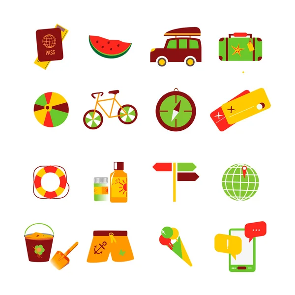 Travel summer flat icon illustration set. Vector illustration — Stock Vector