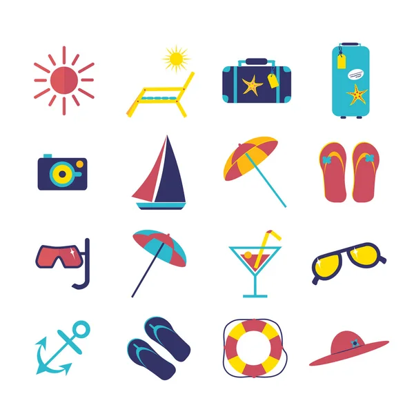 Travel summer flat icon illustration set. Vector illustration — Stock Vector