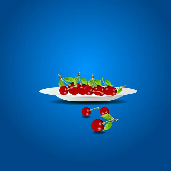 Une assiette avec une cerise est une illustration vectorielle . — Image vectorielle