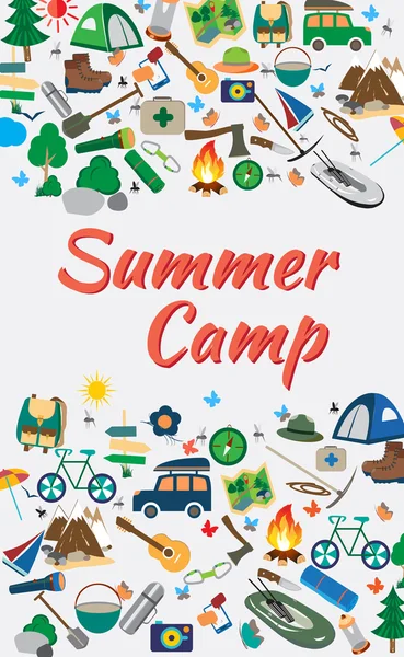 Ilustración vectorial de iconos sobre un tema: el campamento de verano . — Archivo Imágenes Vectoriales