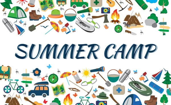 Ilustração vetorial de ícones sobre um tema: o acampamento de verão . —  Vetores de Stock