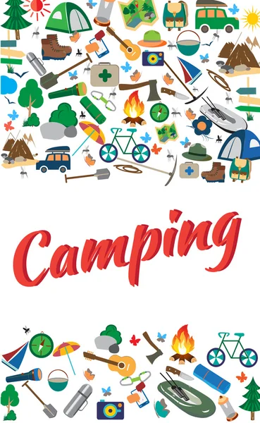 Ilustración vectorial de iconos sobre un tema: el campamento de verano . — Archivo Imágenes Vectoriales