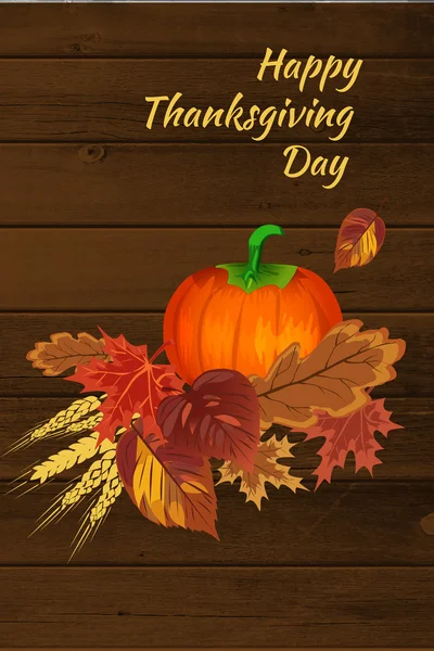 Feliz Día de Acción de Gracias concepto con calabaza en el fondo de las hojas de otoño . — Vector de stock