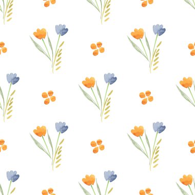 Seamless Watercolor Pattern of Flowers
