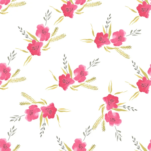 Seamless Watercolor Pattern of Flowers — Διανυσματικό Αρχείο