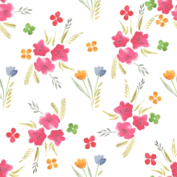 Seamless Watercolor Pattern of Flowers — Διανυσματικό Αρχείο