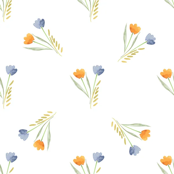 Seamless Watercolor Pattern of Flowers — Stok Vektör