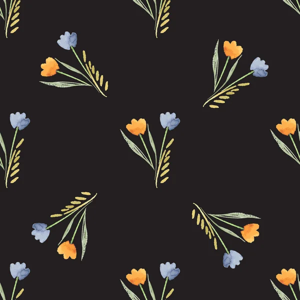 Seamless Watercolor Pattern of Flowers — Διανυσματικό Αρχείο