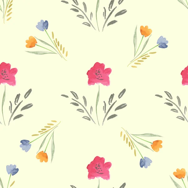 Seamless Watercolor Pattern of Flowers — Διανυσματικό Αρχείο